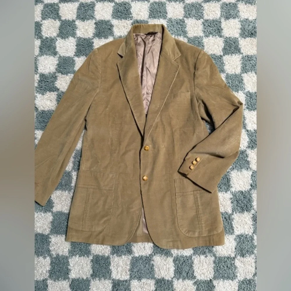 HAGGAR USA Vintage Tan Corduroy 2 Basket Weave Button Blazer Jacket 70s Retro 42